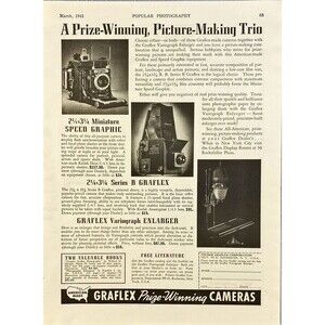 Folmer Graflex Corp. "Prize-Winning, Picture-Making Trio" Vintage Print Ad 1941